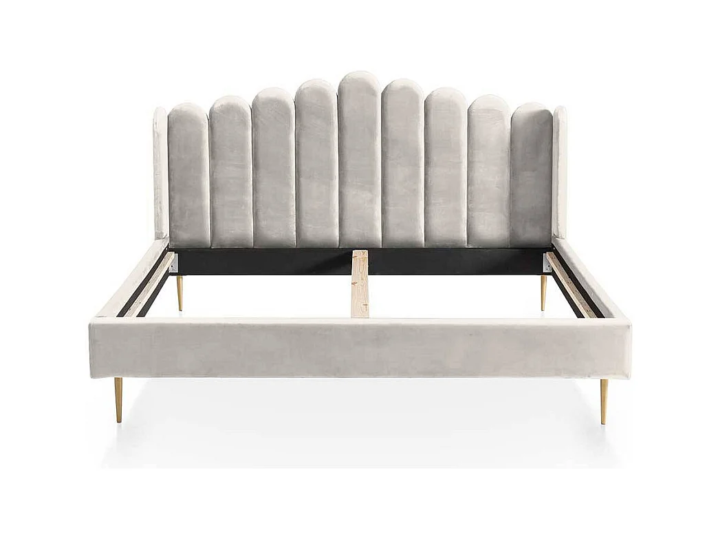 Samt Polsterbett in Beige Metallgestell Goldfarben