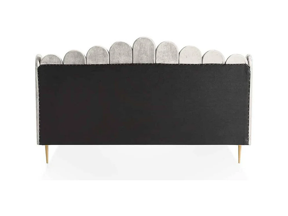 Samt Polsterbett in Beige Metallgestell Goldfarben