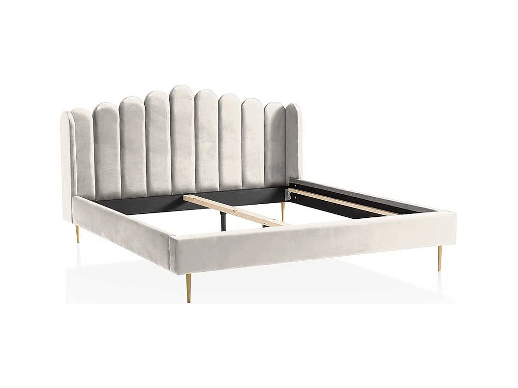 Samt Polsterbett in Beige Metallgestell Goldfarben