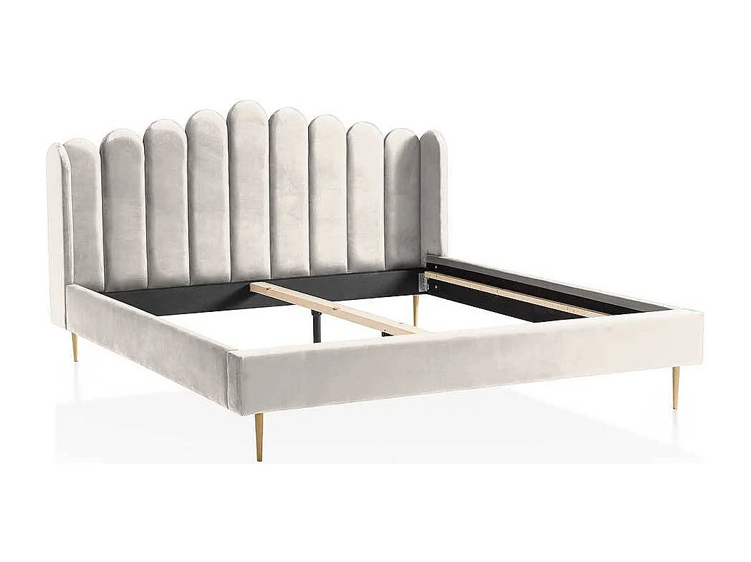 Samt Polsterbett in Beige Metallgestell Goldfarben