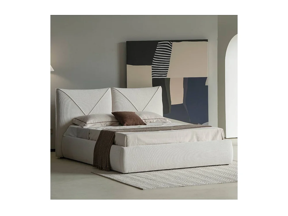 Doppelbett Stoffbett im Skandi Design aus Boucle Stoff