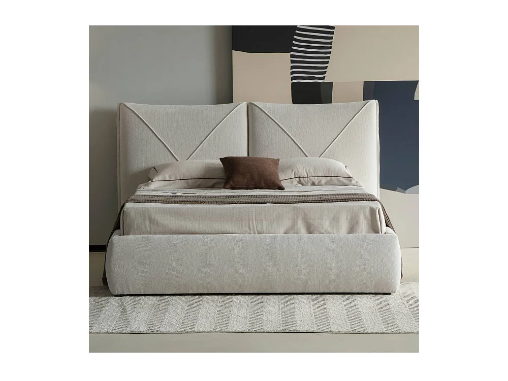 Doppelbett Stoffbett im Skandi Design aus Boucle Stoff