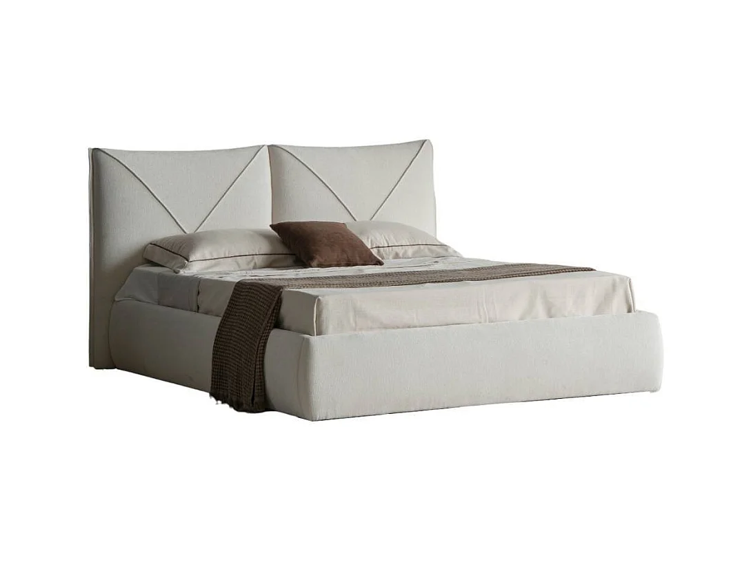 Doppelbett Stoffbett im Skandi Design aus Boucle Stoff