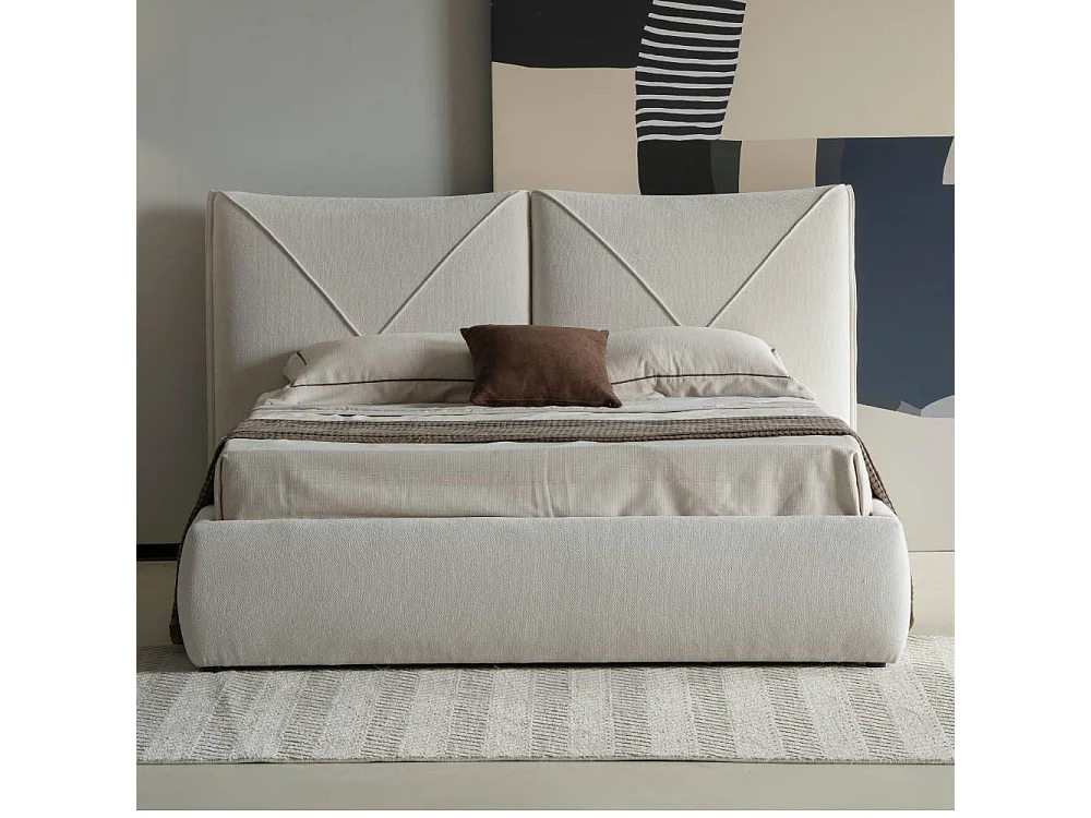 Doppelbett Stoffbett im Skandi Design aus Boucle Stoff