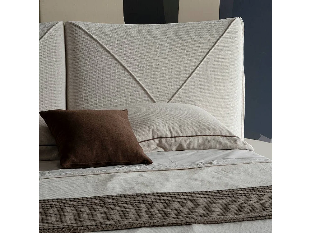 Doppelbett Stoffbett im Skandi Design aus Boucle Stoff