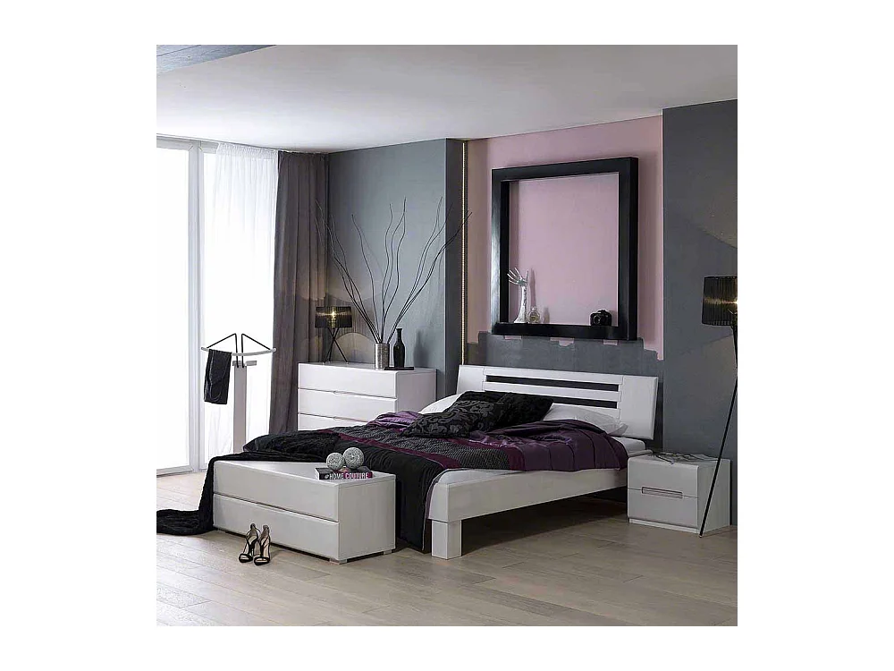 Holzbett in Weiß Buche Massivholz