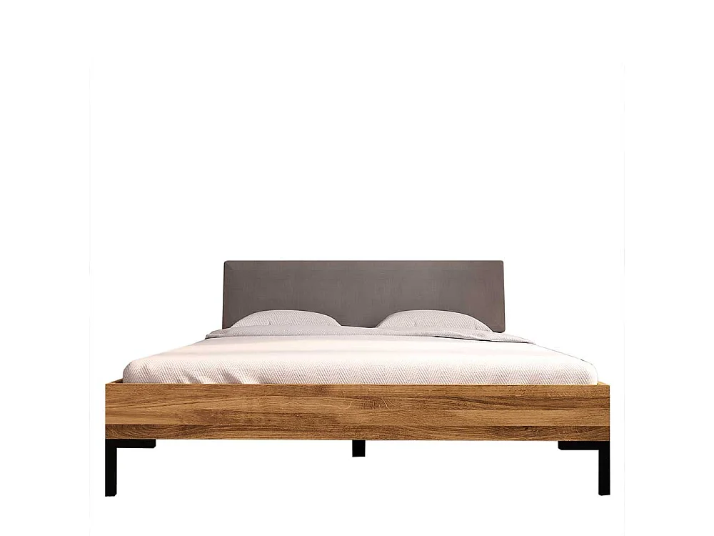 Massivholzbett Wildeiche geölt mit Polsterkopfteil Grau