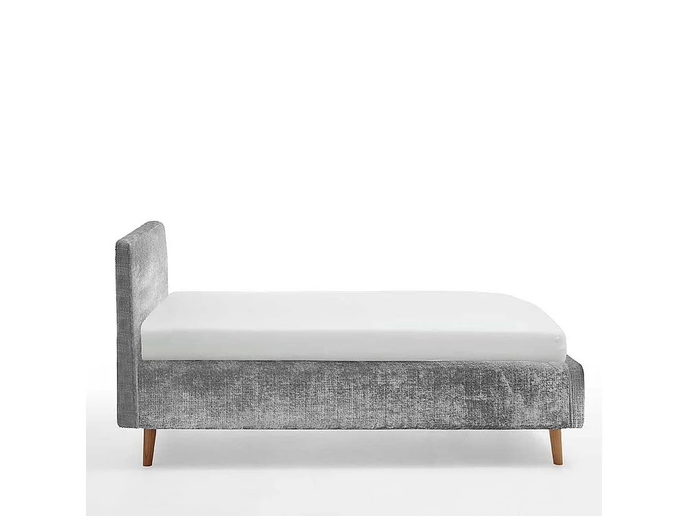 Polsterbett mit Bettkasten grau aus Boucle Stoff Eiche Massivholz