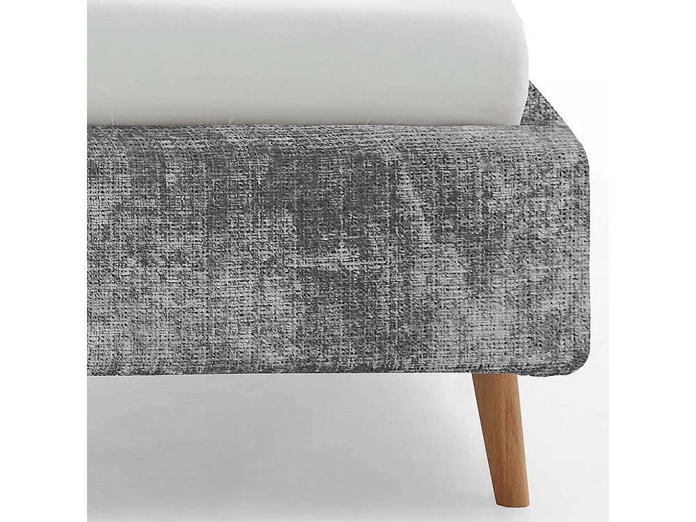 Polsterbett mit Bettkasten grau aus Boucle Stoff Eiche Massivholz