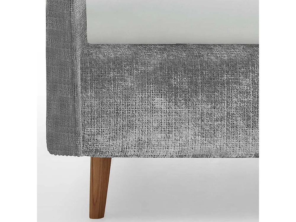 Polsterbett mit Bettkasten grau aus Boucle Stoff Eiche Massivholz