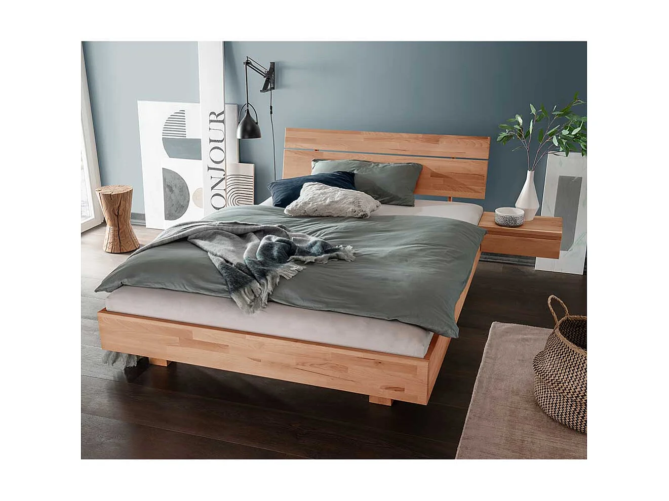 Kernbuche Bett massiv geölt in modernem Design 37 cm Einstiegshöhe