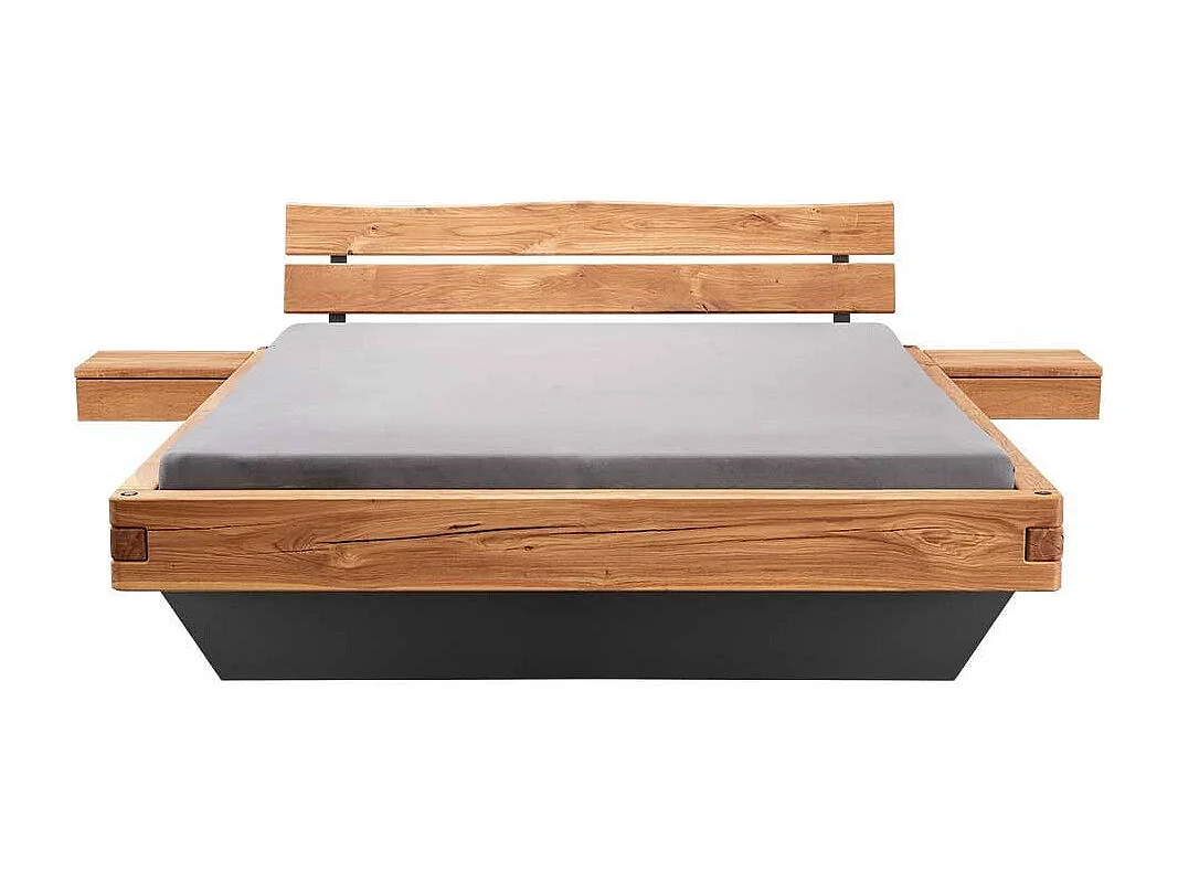 Doppelbett Massivholzbett in Wildeichefarben und Anthrazit