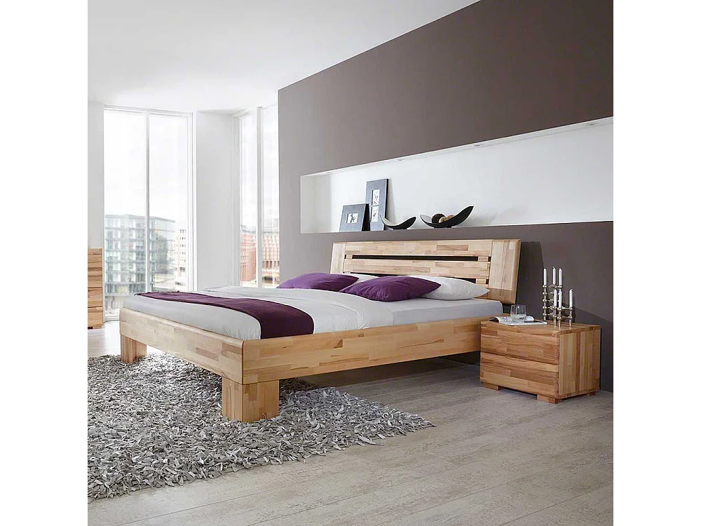 Ehebett mit Nachtkommoden Kernbuche Massivholz (dreiteilig)