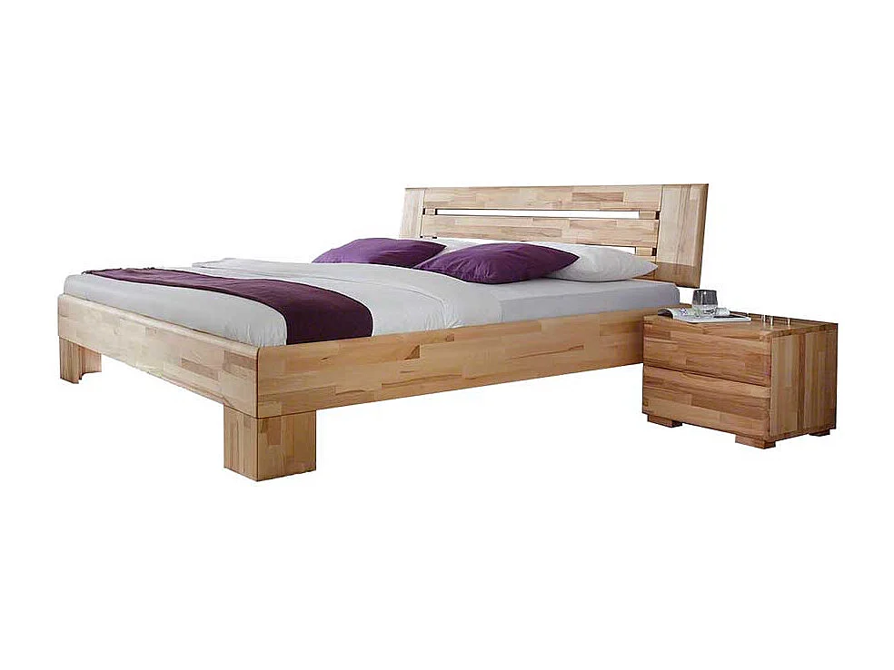 Ehebett mit Nachtkommoden Kernbuche Massivholz (dreiteilig)