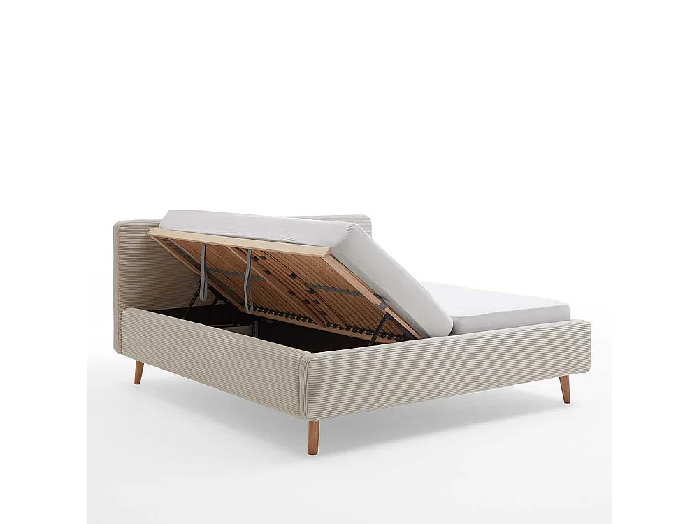 Polsterbett in Beige mit Cordbezug Vierfußgestell aus Holz
