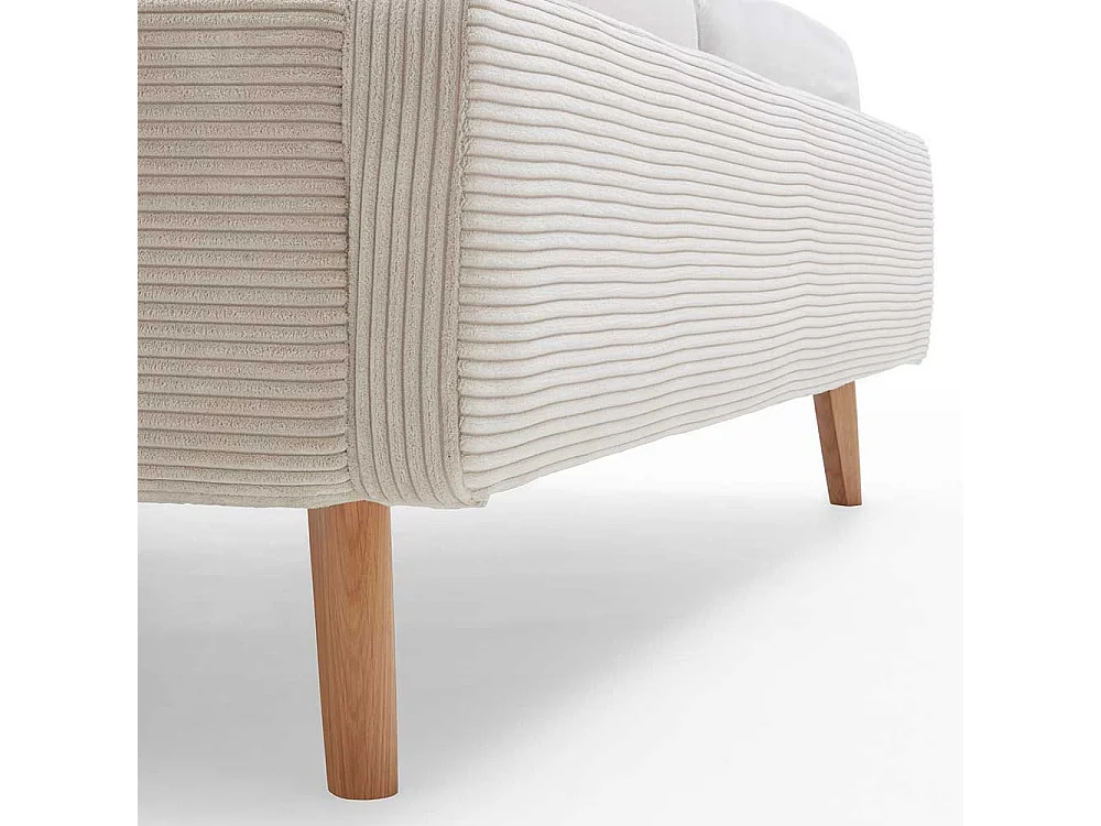 Polsterbett in Beige mit Cordbezug Vierfußgestell aus Holz