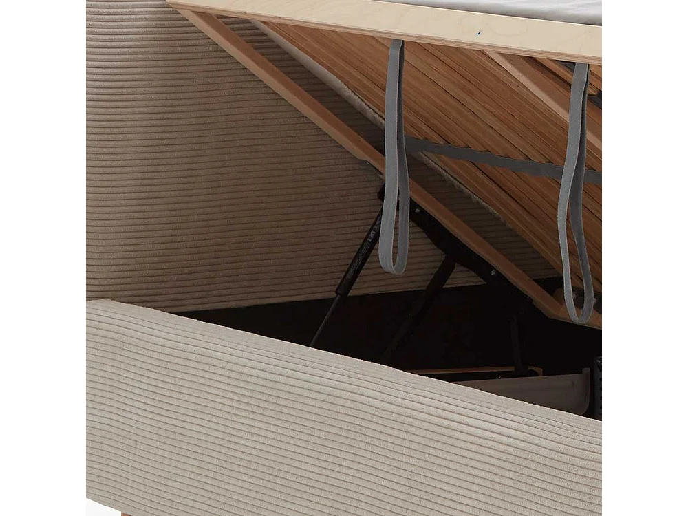 Polsterbett in Beige mit Cordbezug Vierfußgestell aus Holz