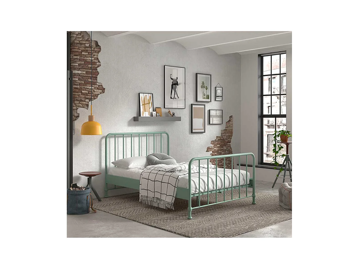 Metallbett modern in Grün matt pulverbeschichtet
