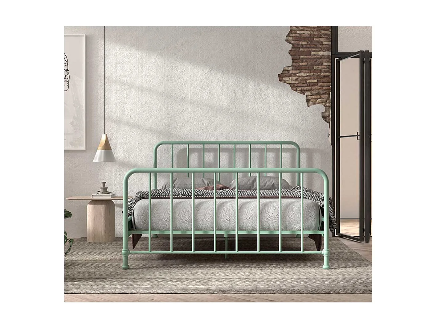 Metallbett modern in Grün matt pulverbeschichtet