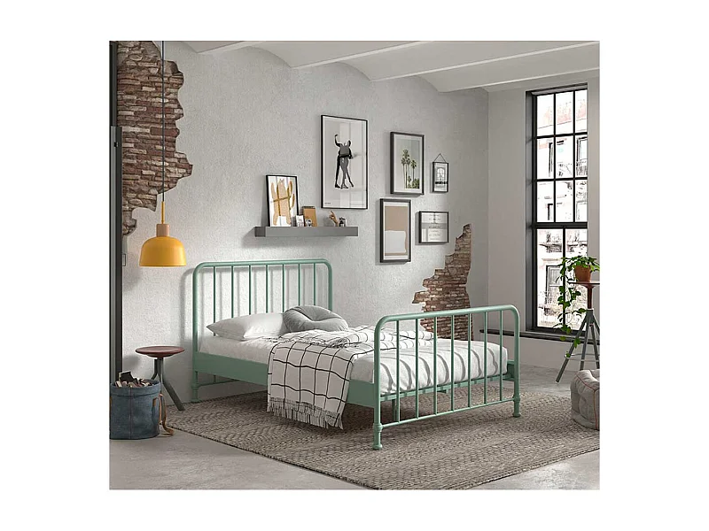 Metallbett modern in Grün matt pulverbeschichtet