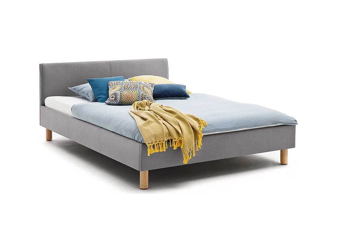 Niedriges Bett in Hellgrau Webstoff Skandi Design