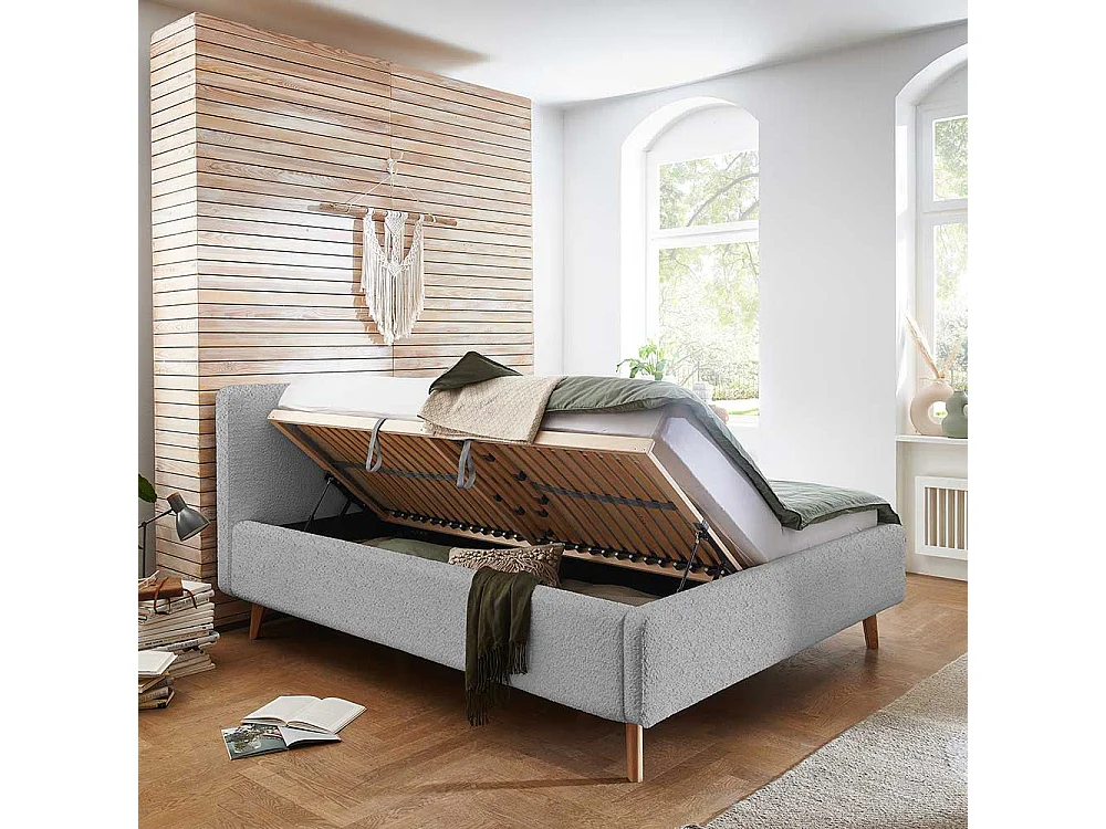 Polsterbett 160x200 180x200 in Grau Eichefarben