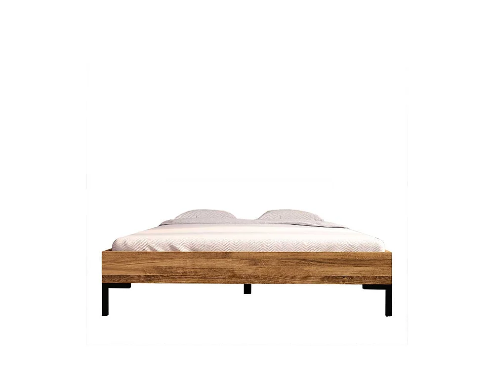 Bett ohne Kopfteil aus Wildeiche Massivholz Vierfußgestell aus Metall