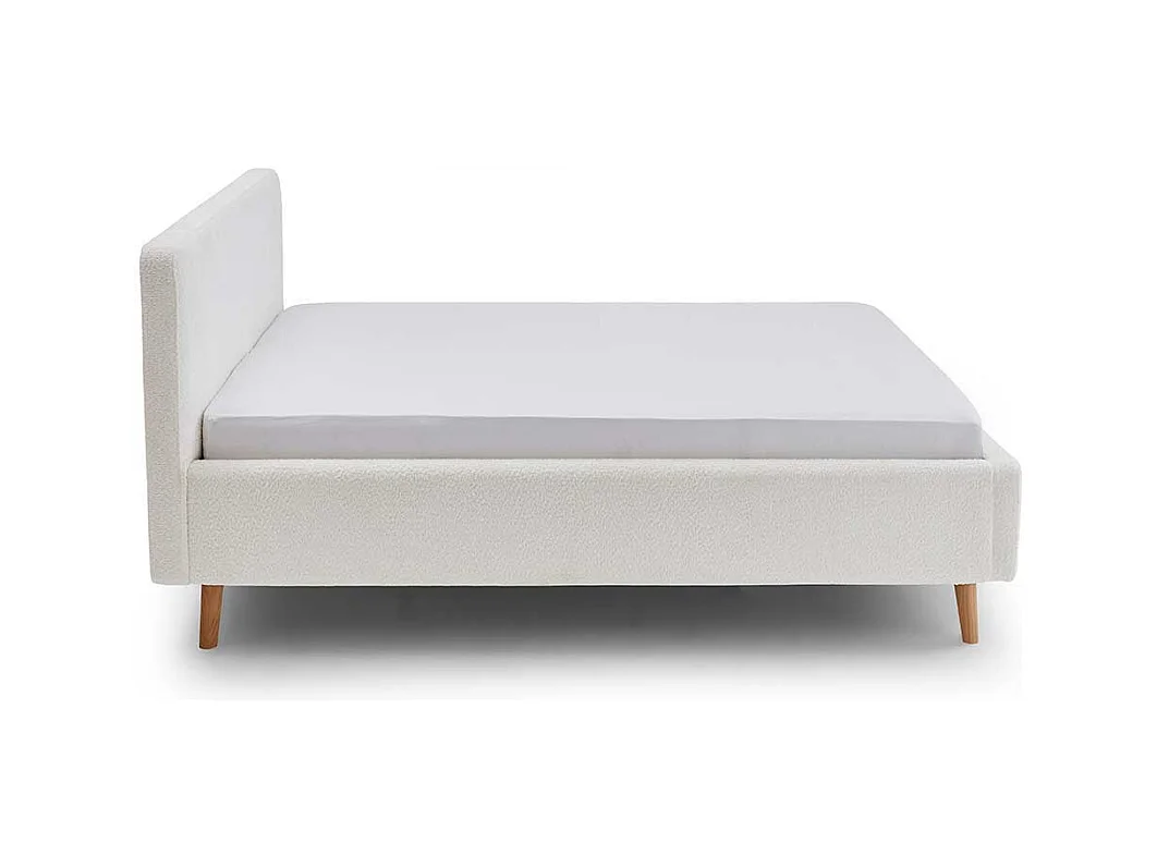 Polsterbett Cremeweiss aus Webplüsch Vierfußgestell aus Holz