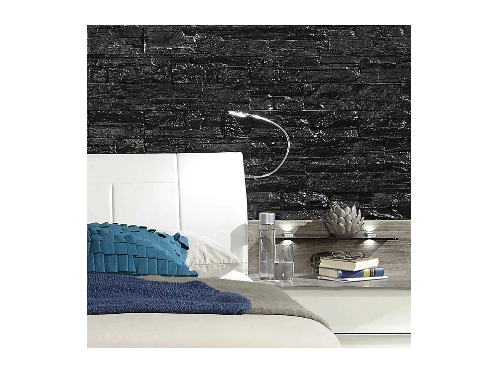 Bett mit Polsterkopfteil in Weiß Eiche