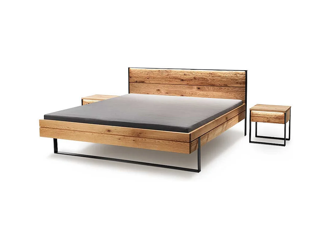 Bügelgestell Doppelbett Wildeiche im Industrie und Loft Stil optionale Beleuchtung