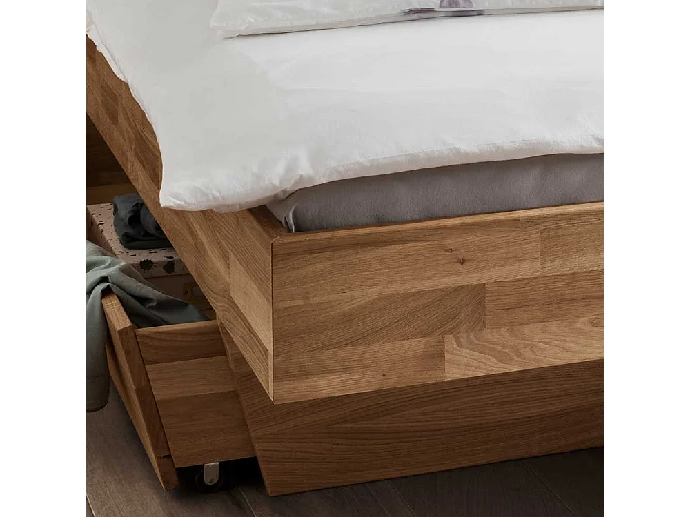 Doppelbett Wildeiche aus massivem Holz Bettkasten