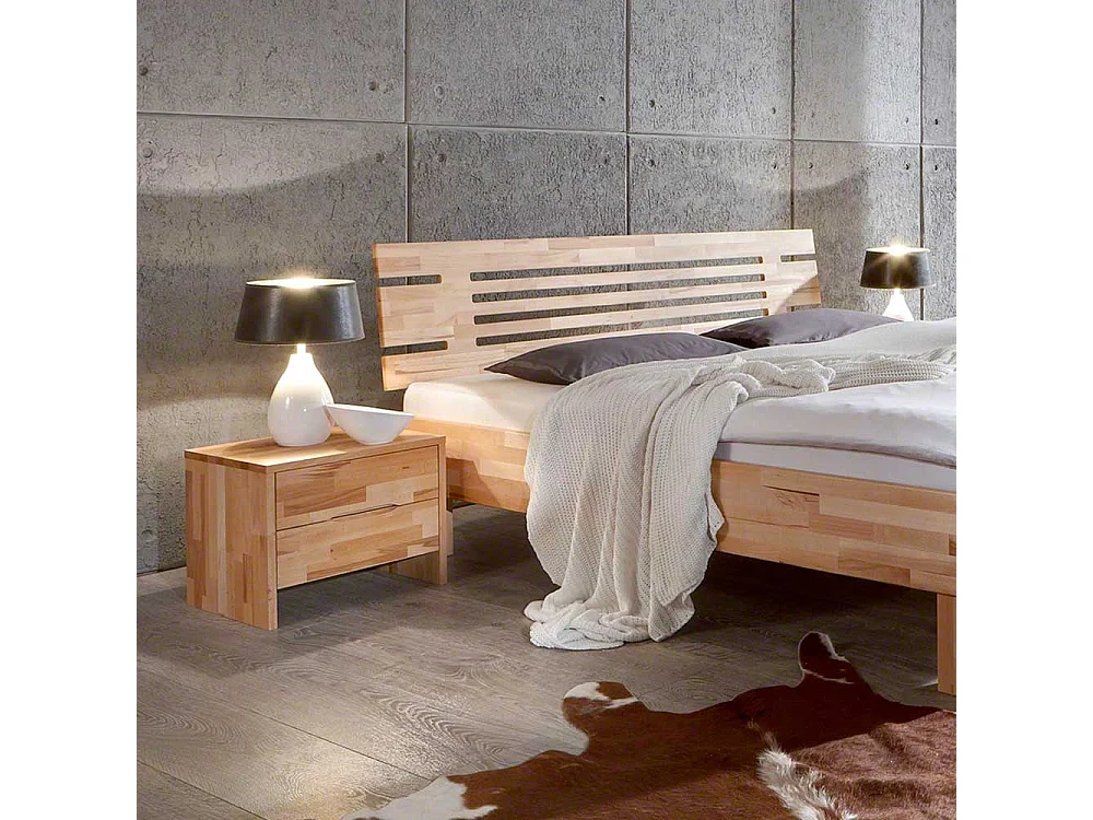 Bett mit 2 Nachtkonsolen Kernbuche Massivholz (dreiteilig)