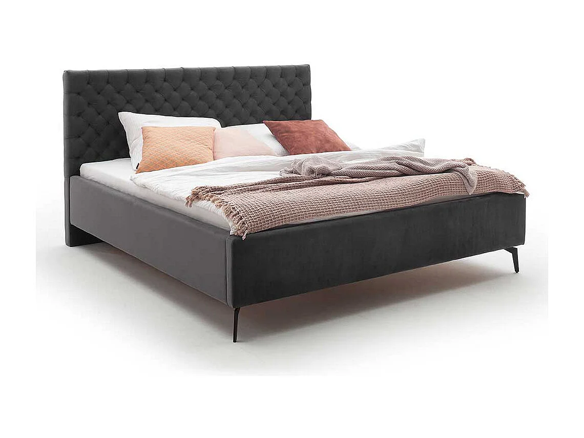 Polster Doppelbett Dunkelgrau aus Samt und Metall modernem Design