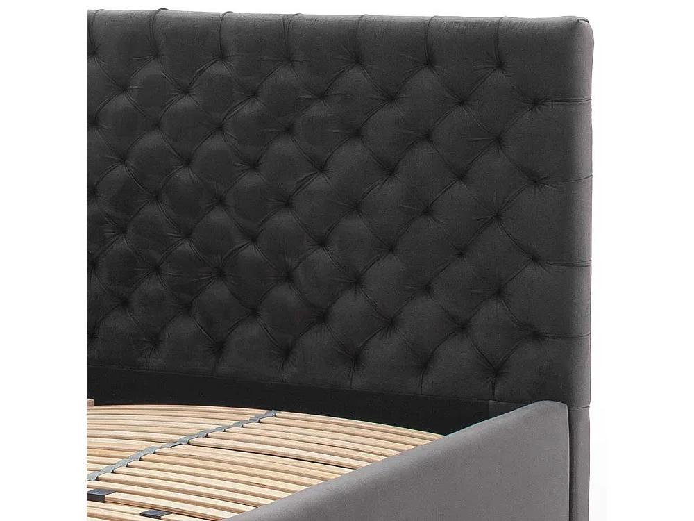 Polster Doppelbett Dunkelgrau aus Samt und Metall modernem Design