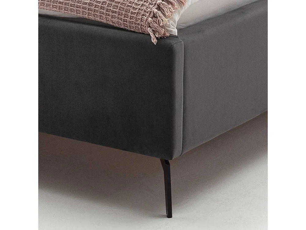 Polster Doppelbett Dunkelgrau aus Samt und Metall modernem Design