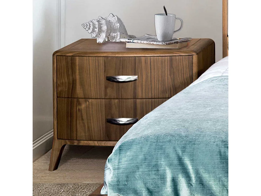 Außergewöhnliches Design Bett Nussbaum furniert Polsterkopfteil in Beige (dreiteilig)