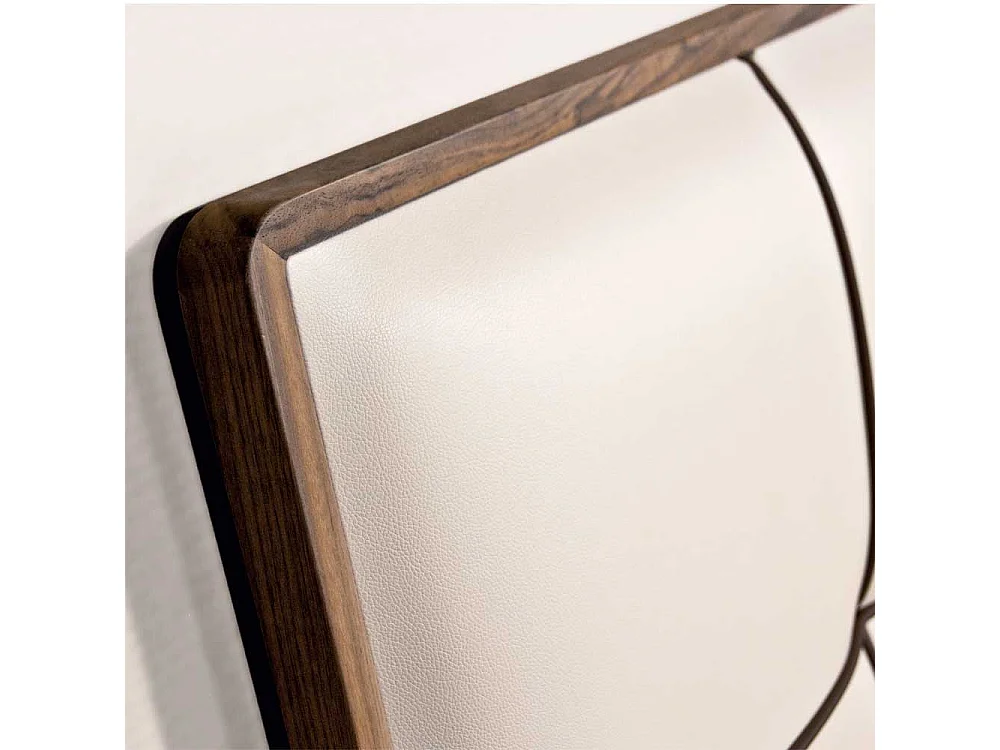 Außergewöhnliches Design Bett Nussbaum furniert Polsterkopfteil in Beige (dreiteilig)