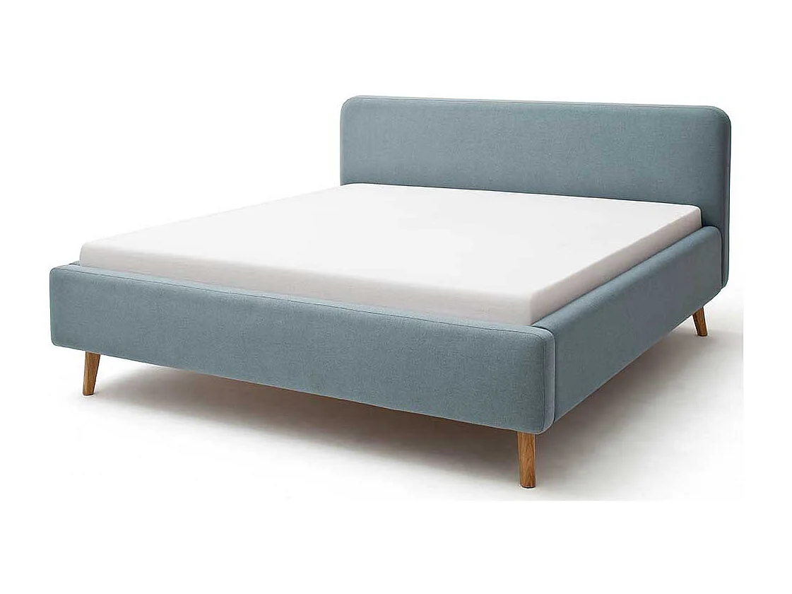 Gepolstertes Bett in Hellblau Webstoff modern