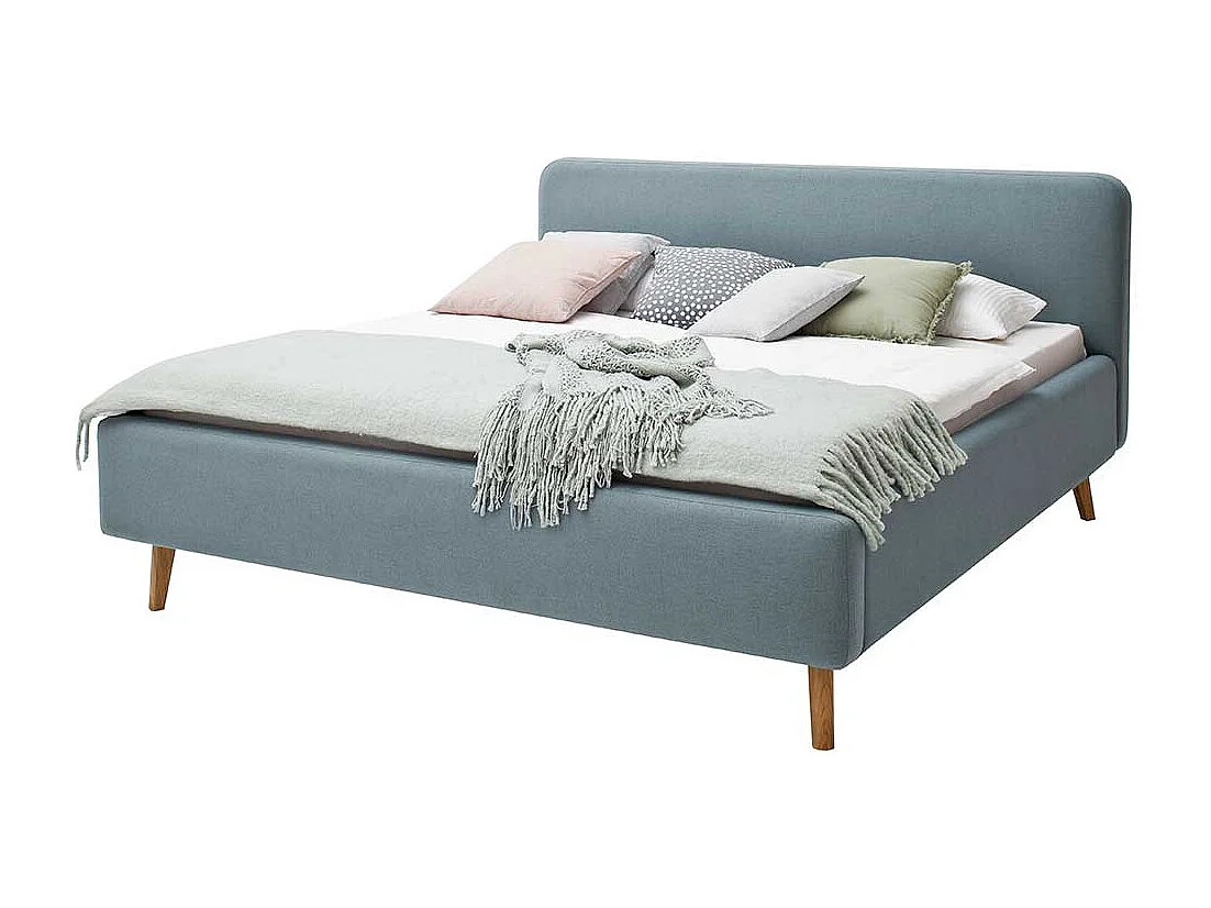 Gepolstertes Bett in Hellblau Webstoff modern