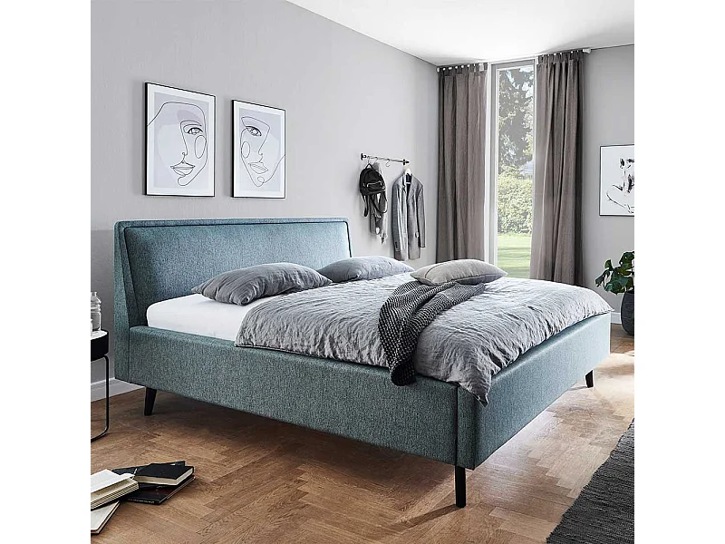 Polsterbettgestell in Blaugrau Vierfußgestell aus Holz