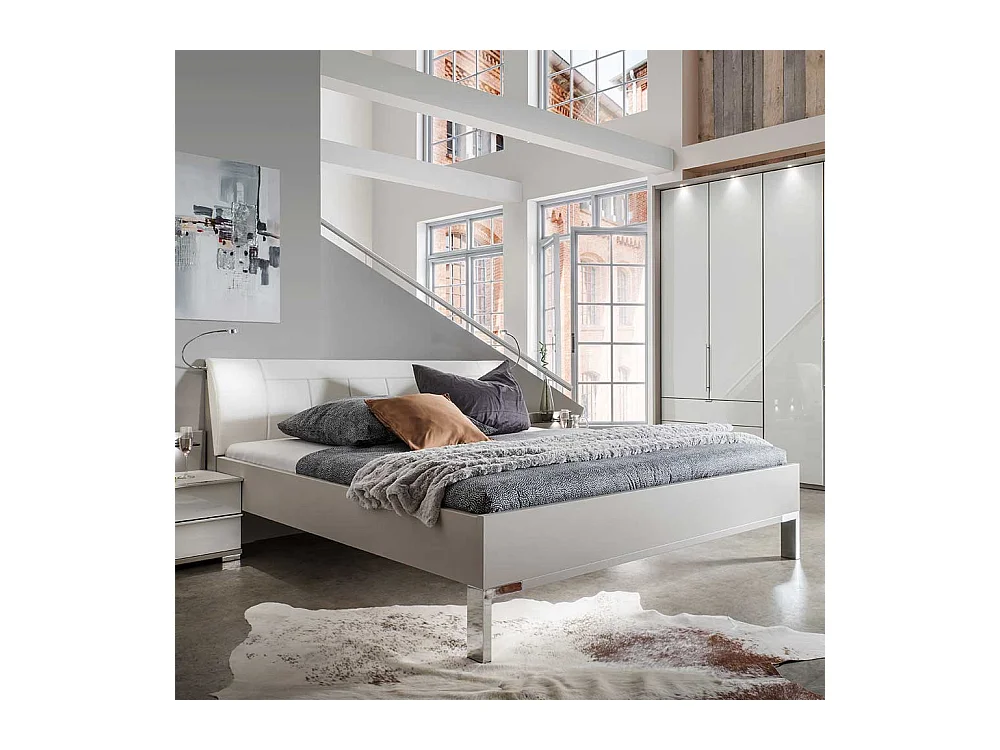 Bett und Nachtkonsolen in Hellgrau und Weiß LED Beleuchtung