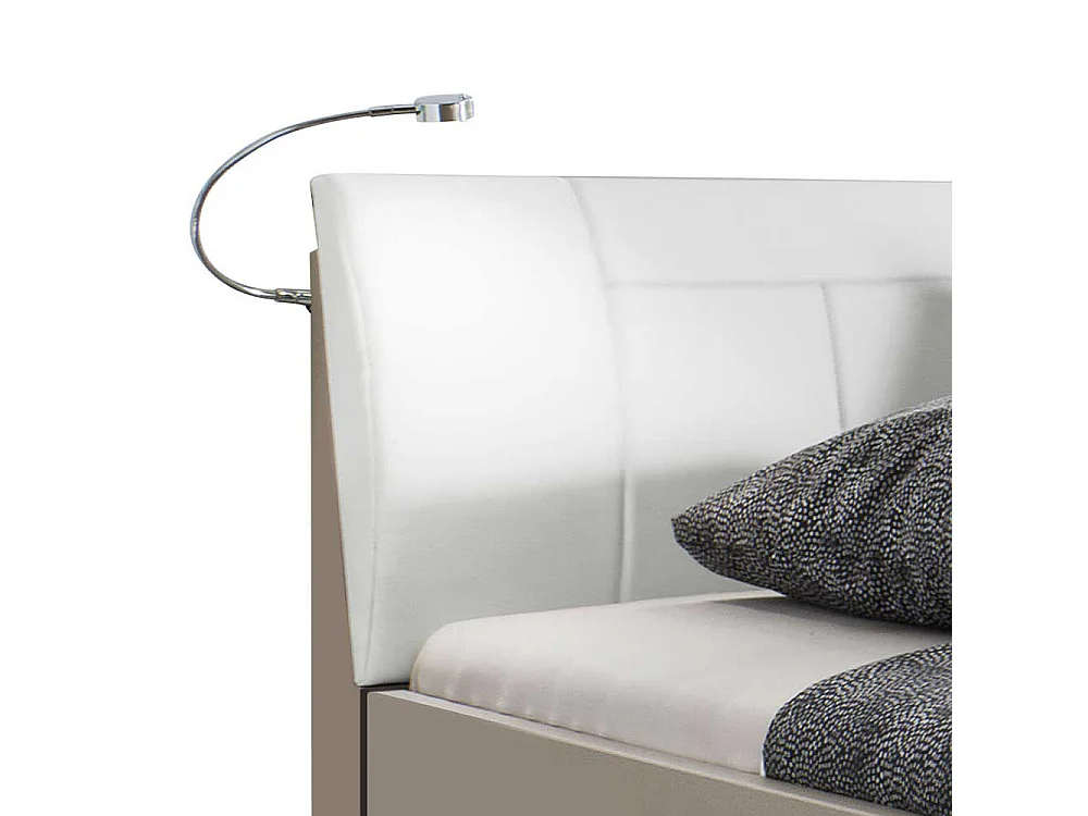 Bett und Nachtkonsolen in Hellgrau und Weiß LED Beleuchtung