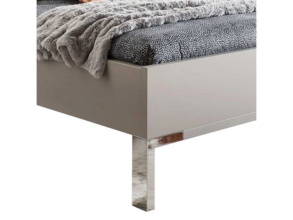 Bett und Nachtkonsolen in Hellgrau und Weiß LED Beleuchtung