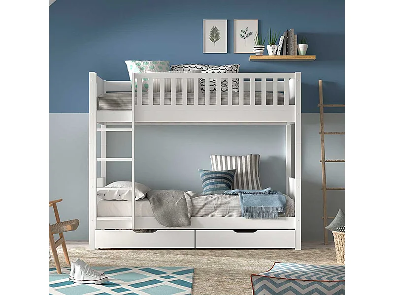 Skandi Stil Etagenbett weiss inklusive Leiter zwei Liegeflächen
