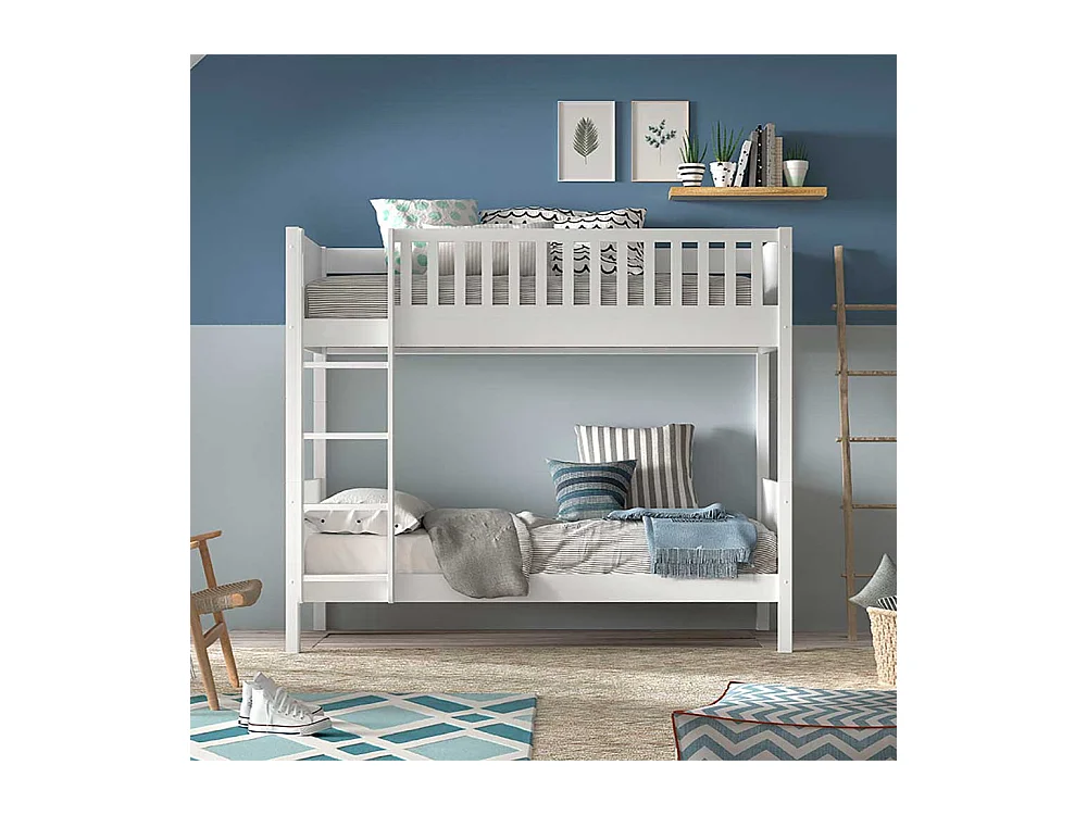 Skandi Stil Etagenbett weiss inklusive Leiter zwei Liegeflächen