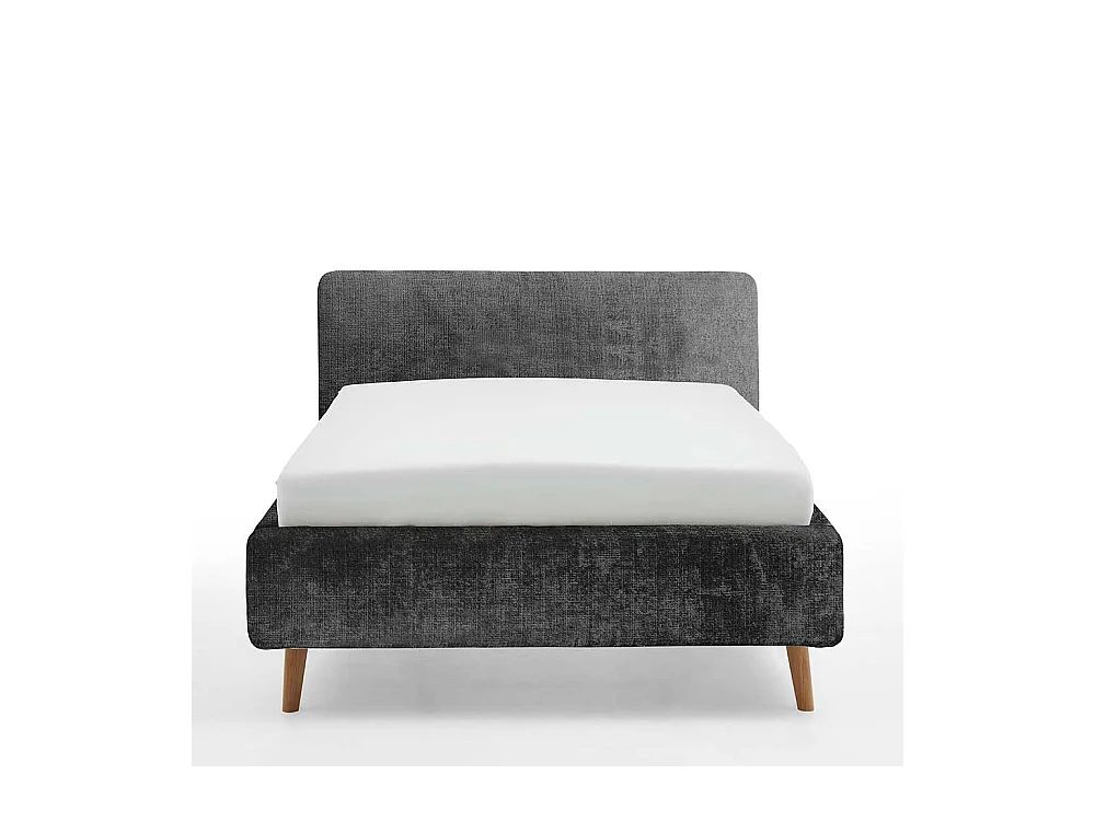 Polsterbett Anthrazit Boucle 140x200 cm Vierfußgestell aus Eiche