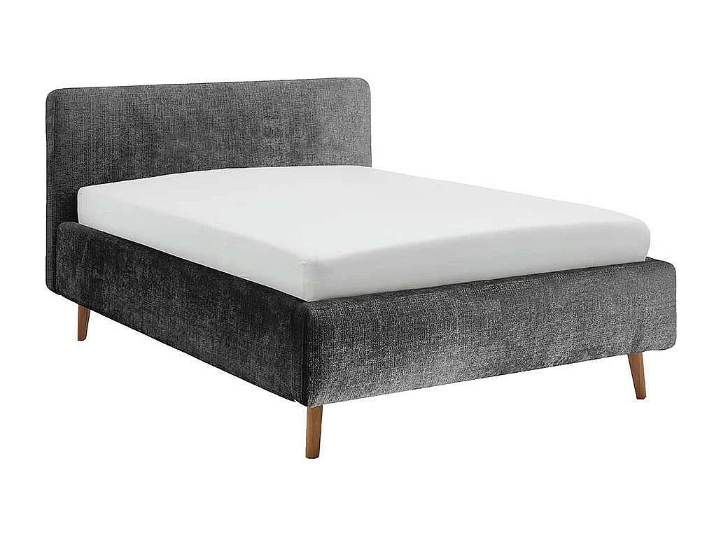 Polsterbett Anthrazit Boucle 140x200 cm Vierfußgestell aus Eiche