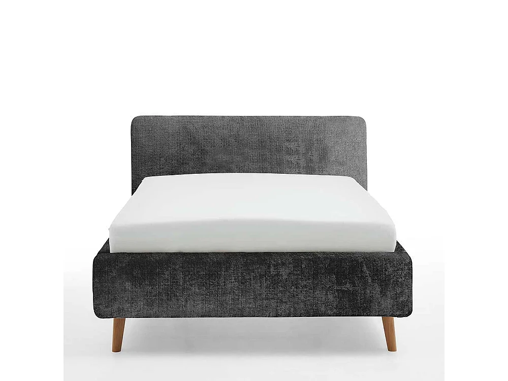 Polsterbett Anthrazit Boucle 140x200 cm Vierfußgestell aus Eiche