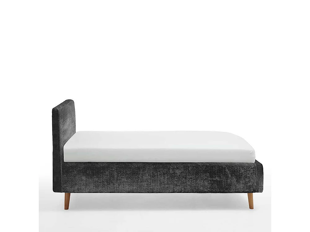 Polsterbett Anthrazit Boucle 140x200 cm Vierfußgestell aus Eiche