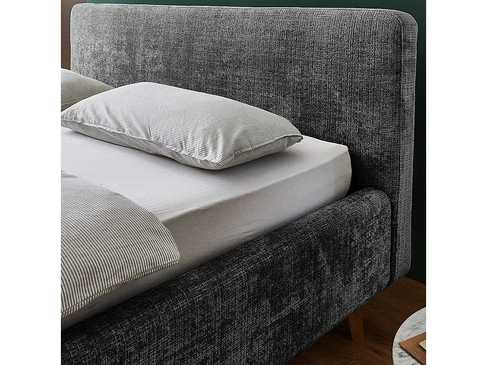 Polsterbett Anthrazit Boucle 140x200 cm Vierfußgestell aus Eiche